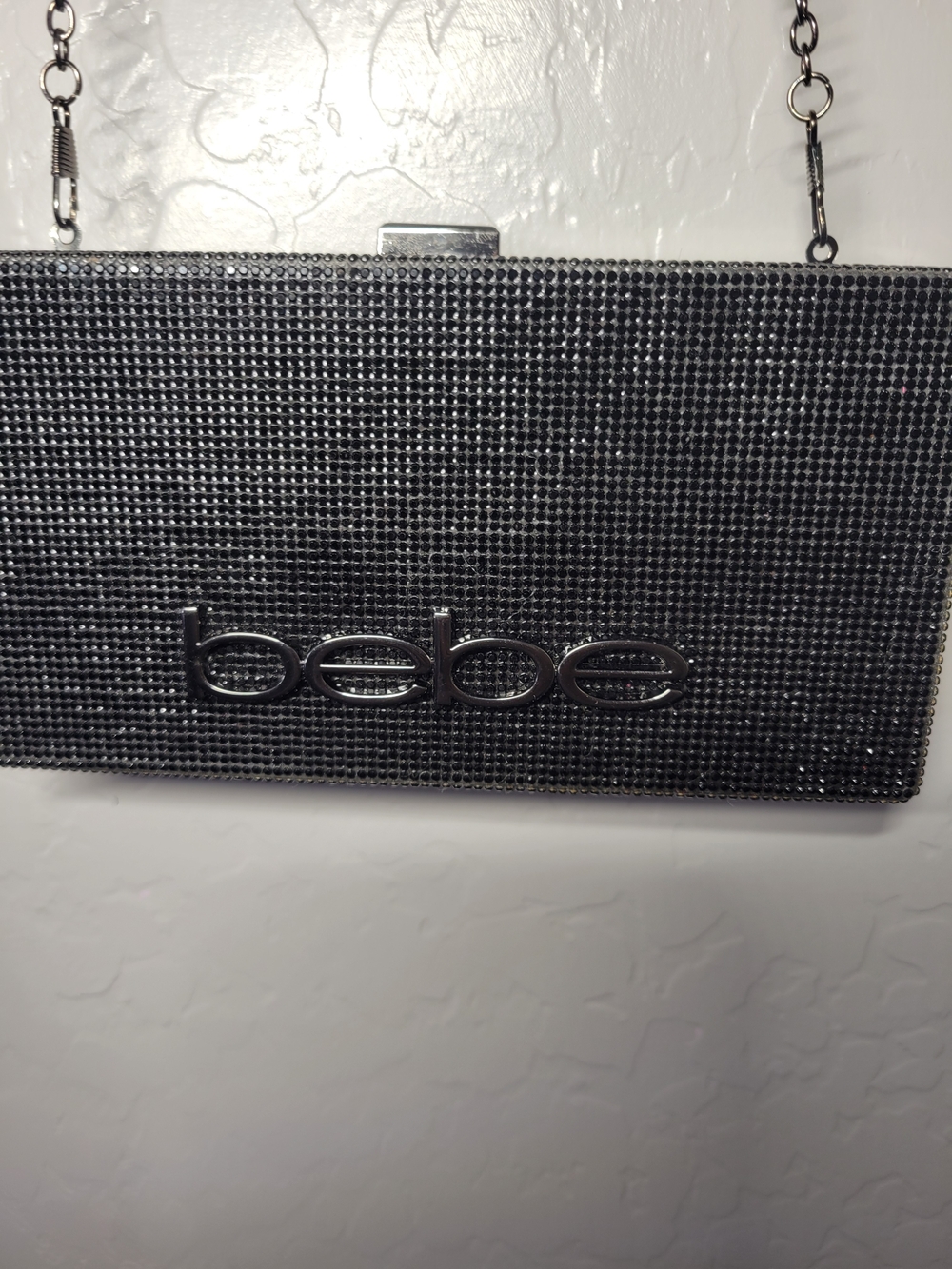 bebe Metallic Black Crystal Evening Clutch